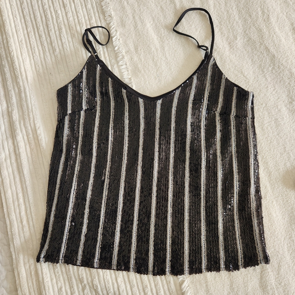 Heartloom Black and Silver Sequin Striped Top